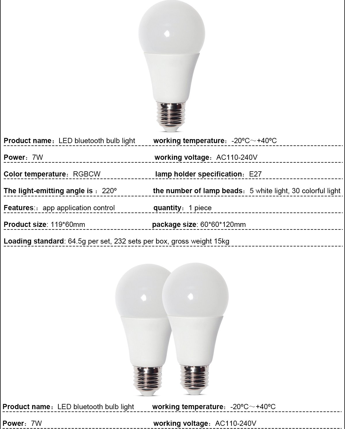 LED bluetooth bulb light